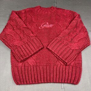 Gisou Red Cable Knit Wool Blend Sweater One Size Unisex Comfortable Warm Stylish
